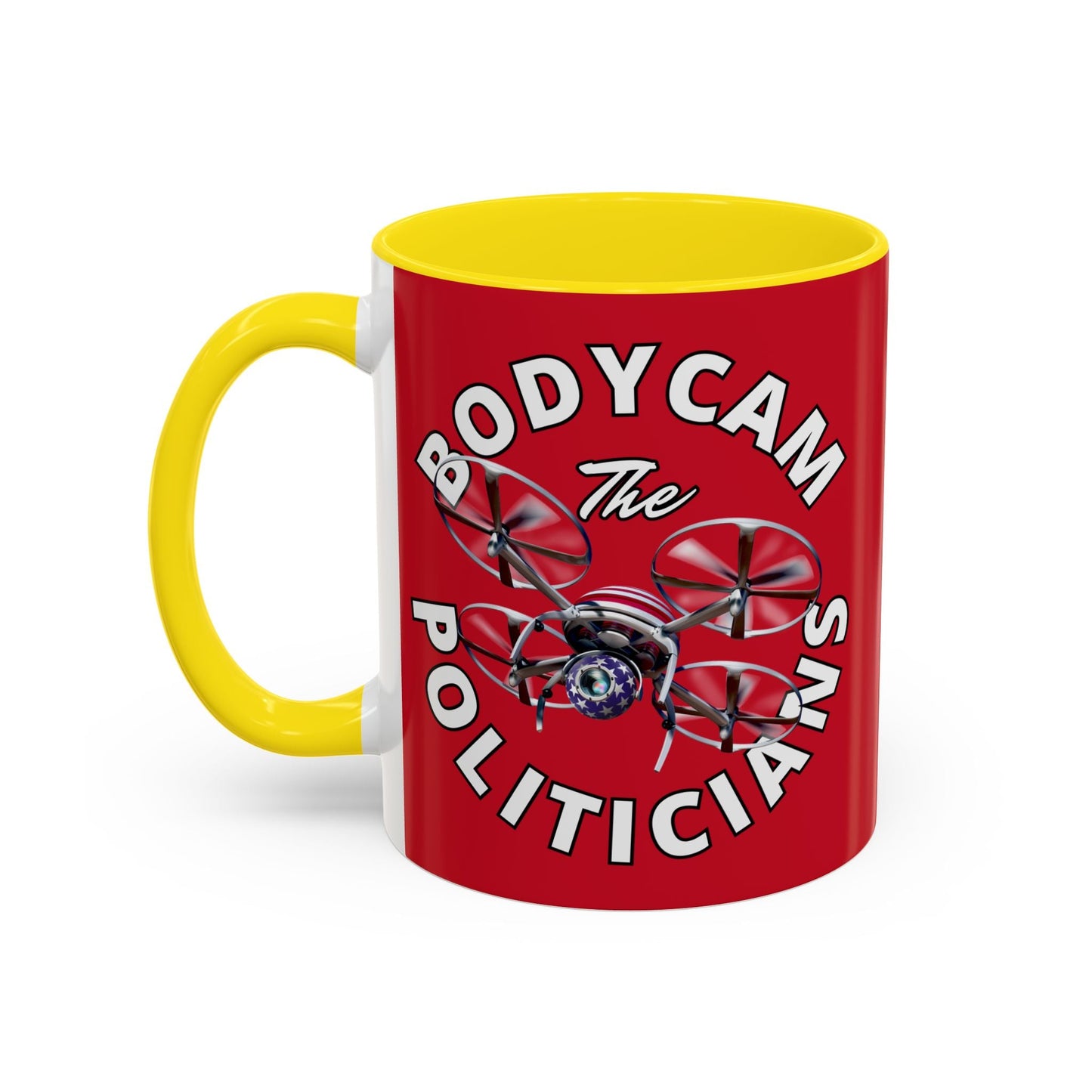 Bodycam the Politicians Drone Red Accent Mug by cypherpunkgear.com – cypherpunkgear.com | Cypherpunk Merch