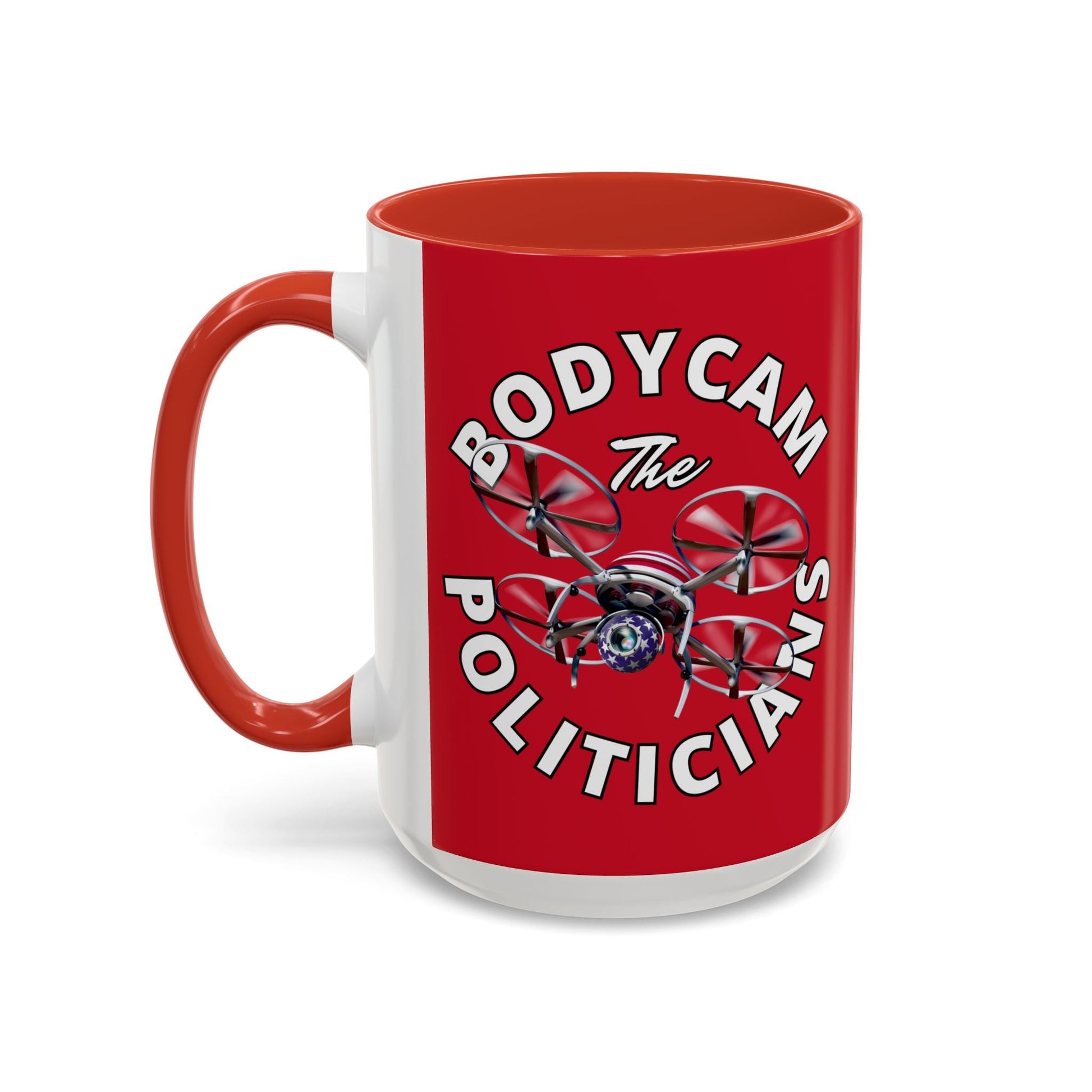 Bodycam the Politicians Drone Red Accent Mug by cypherpunkgear.com – cypherpunkgear.com | Cypherpunk Merch