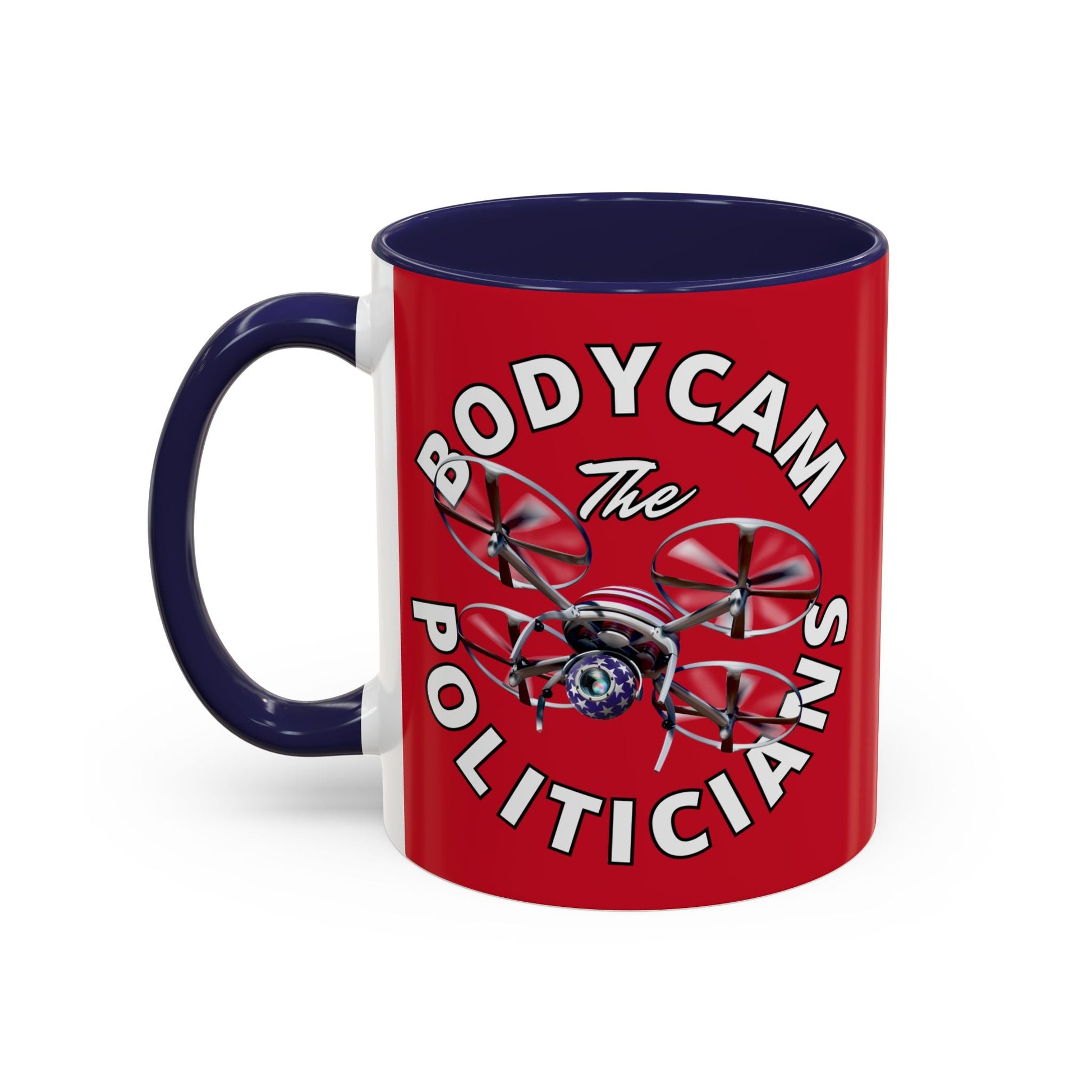 Bodycam the Politicians Drone Red Accent Mug by cypherpunkgear.com – cypherpunkgear.com | Cypherpunk Merch