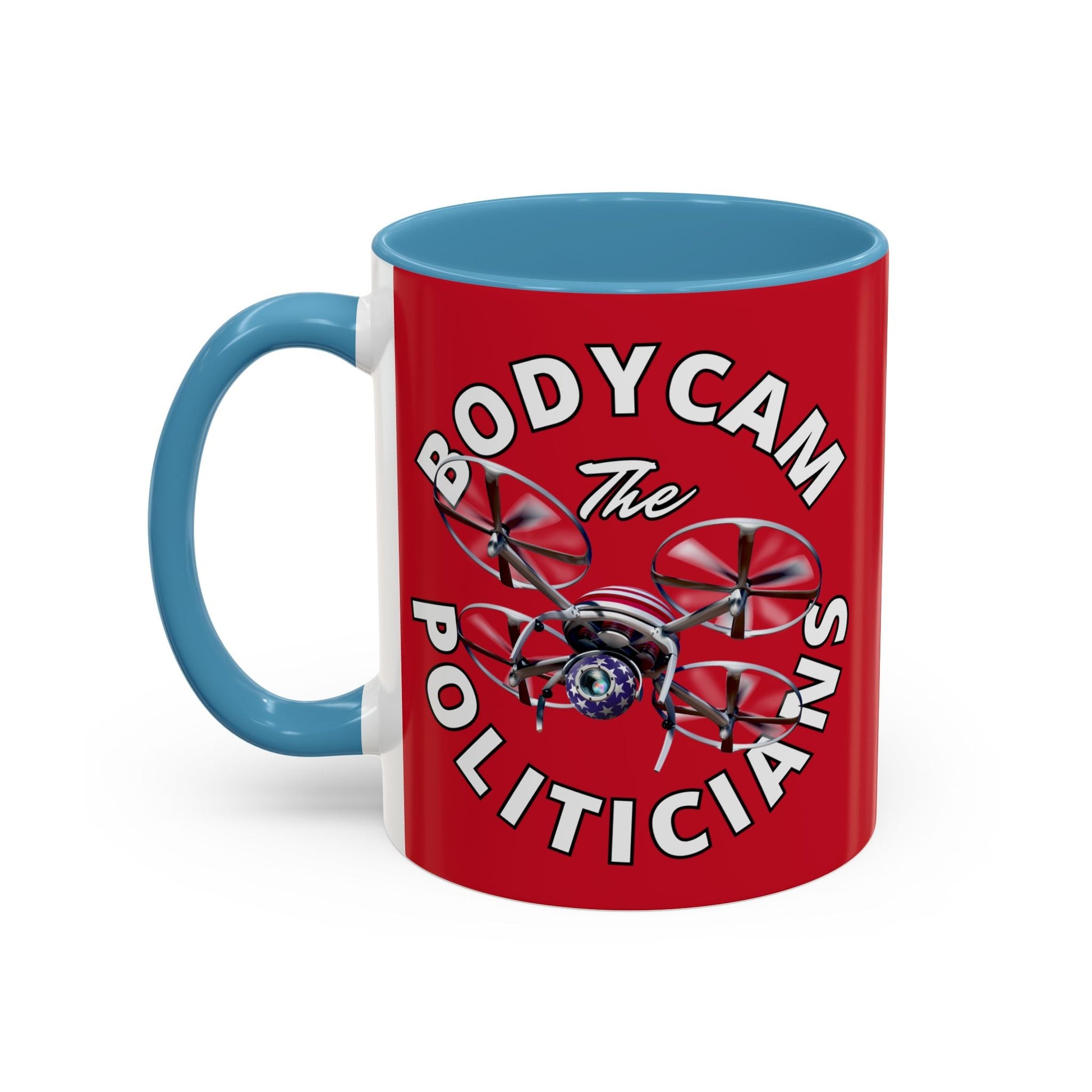 Bodycam the Politicians Drone Red Accent Mug by cypherpunkgear.com – cypherpunkgear.com | Cypherpunk Merch