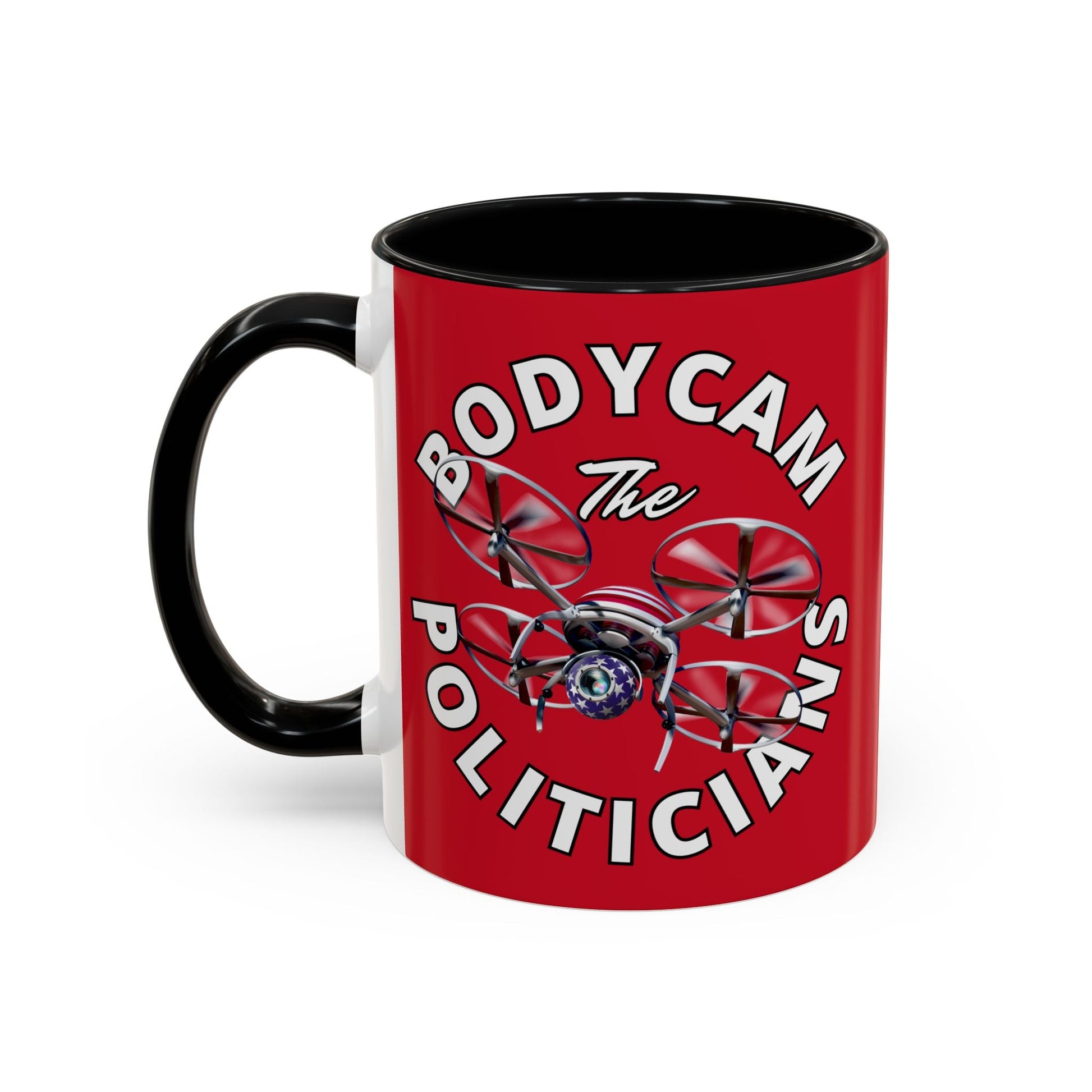 Bodycam the Politicians Drone Red Accent Mug by cypherpunkgear.com – cypherpunkgear.com | Cypherpunk Merch