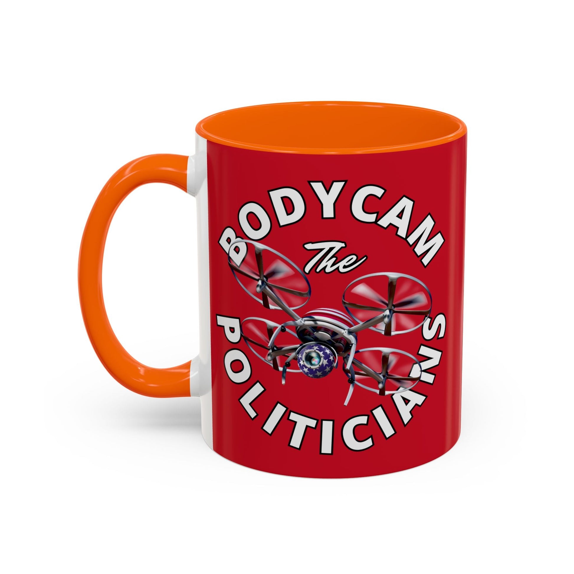 Bodycam the Politicians Drone Red Accent Mug by cypherpunkgear.com – cypherpunkgear.com | Cypherpunk Merch