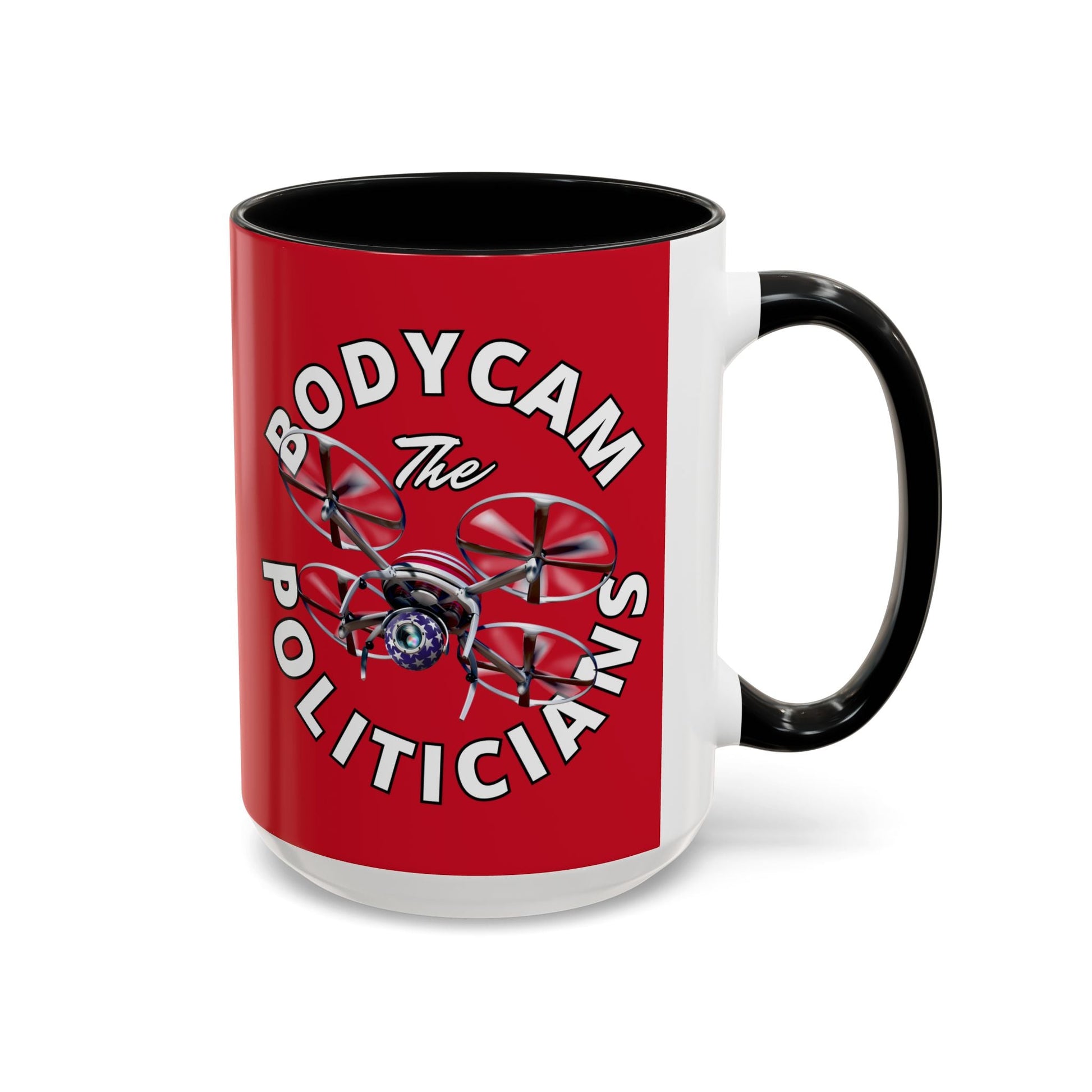 Bodycam the Politicians Drone Red Accent Mug by cypherpunkgear.com – cypherpunkgear.com | Cypherpunk Merch