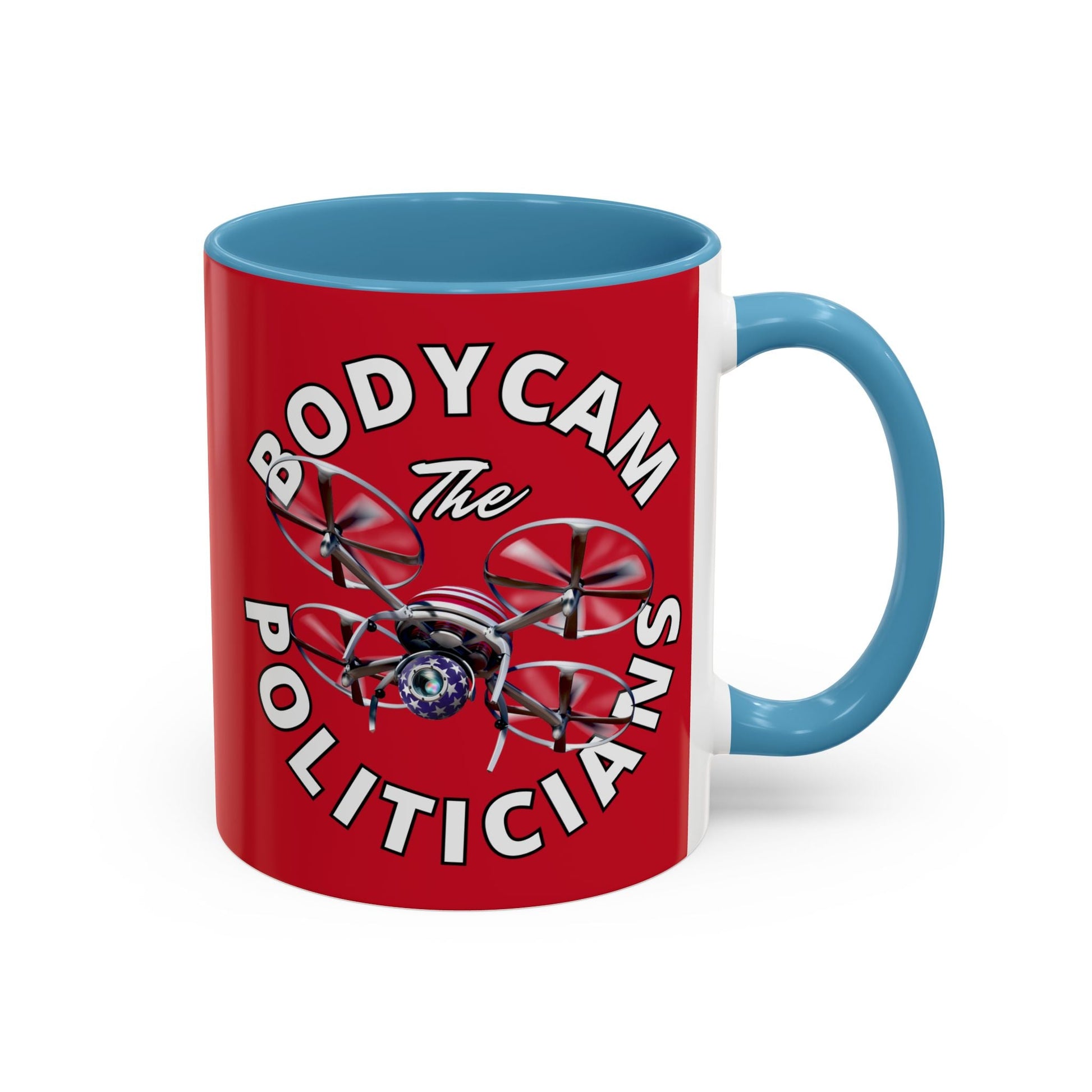 Bodycam the Politicians Drone Red Accent Mug by cypherpunkgear.com – cypherpunkgear.com | Cypherpunk Merch