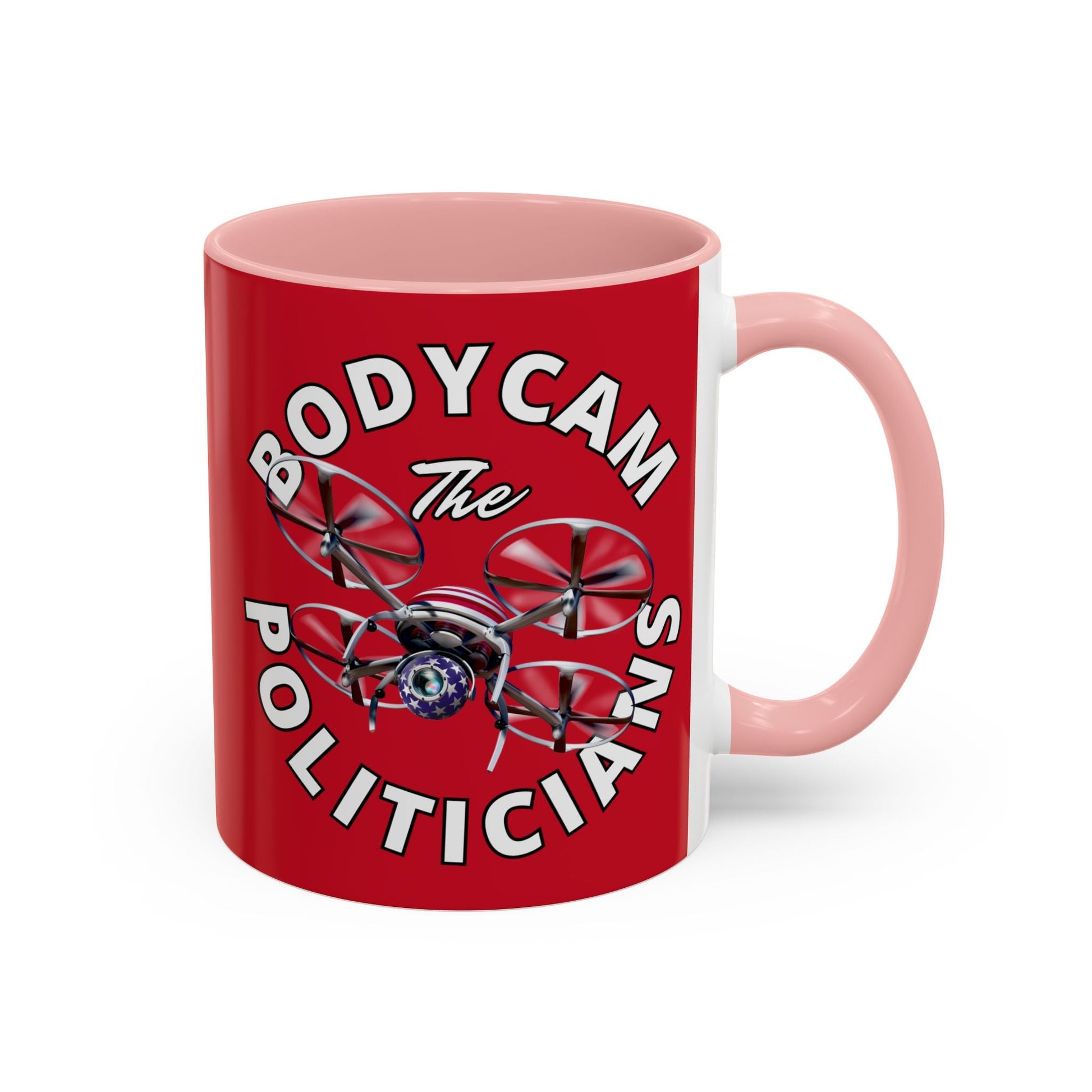 Bodycam the Politicians Drone Red Accent Mug by cypherpunkgear.com – cypherpunkgear.com | Cypherpunk Merch