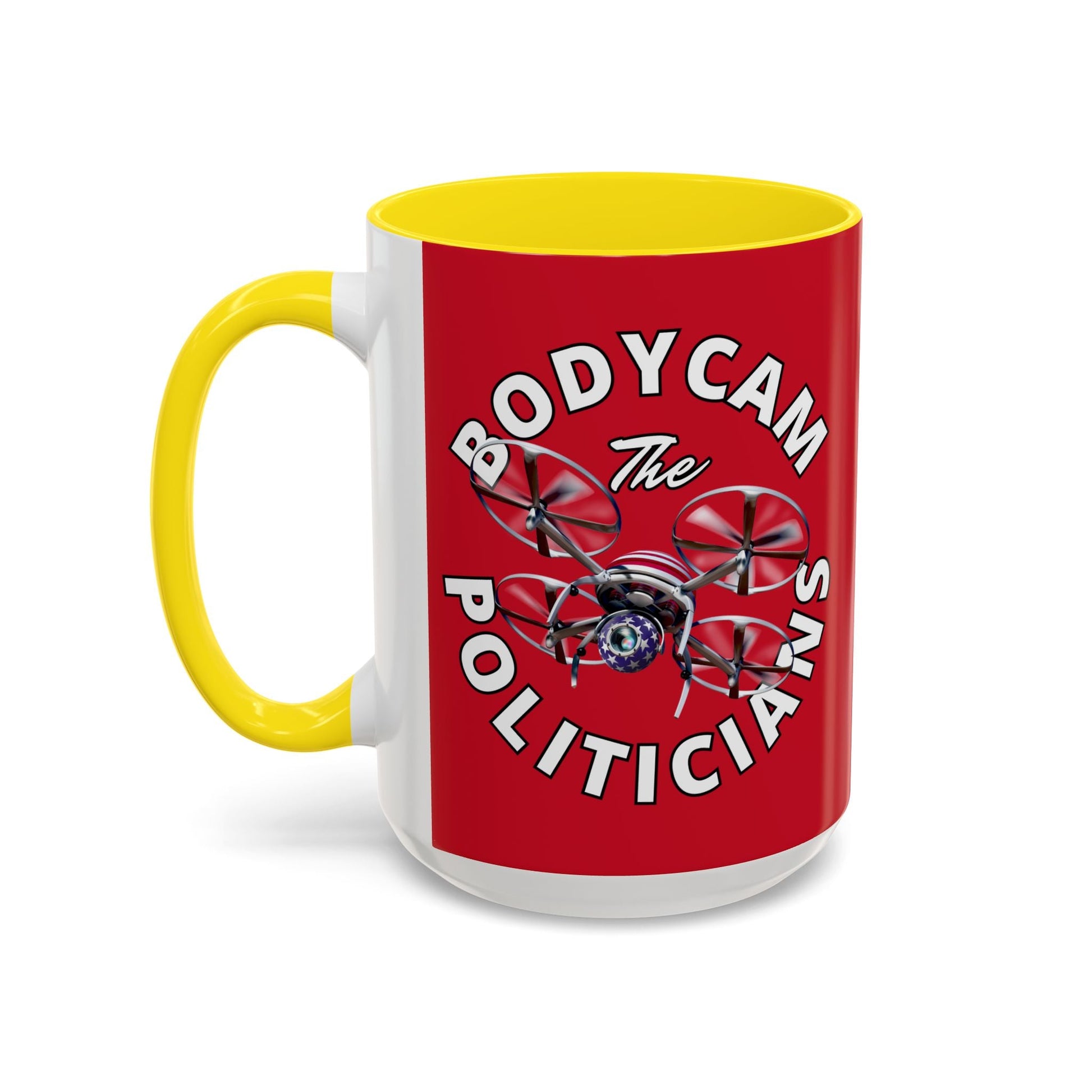 Bodycam the Politicians Drone Red Accent Mug by cypherpunkgear.com – cypherpunkgear.com | Cypherpunk Merch