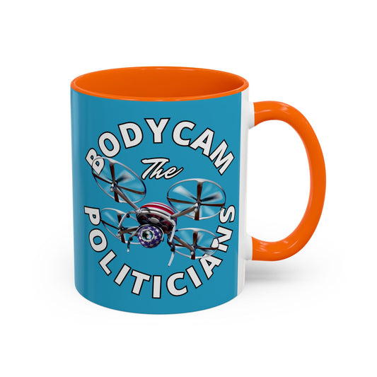 Bodycam the Politicians Drone Turquoise Accent Mug by cypherpunkgear.com – cypherpunkgear.com | Cypherpunk Merch