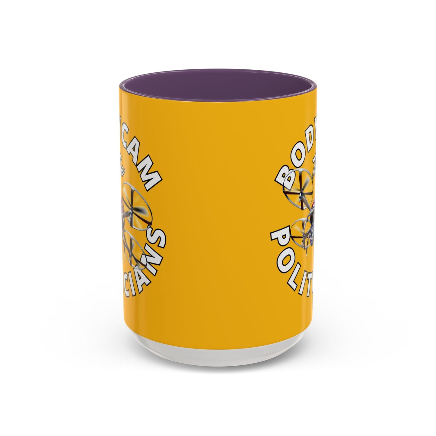 Bodycam the Politicians Drone Yellow Accent Mug by cypherpunkgear.com – cypherpunkgear.com | Cypherpunk Merch