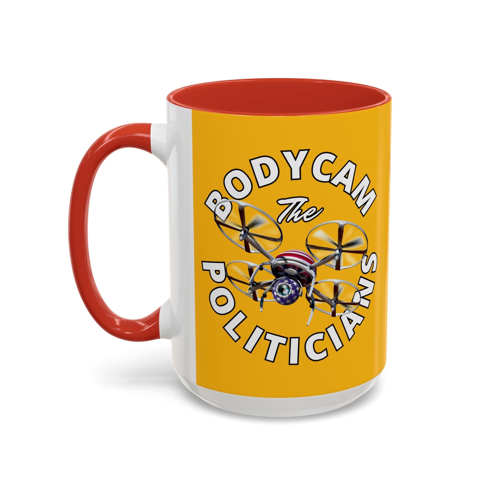 Bodycam the Politicians Drone Yellow Accent Mug by cypherpunkgear.com – cypherpunkgear.com | Cypherpunk Merch