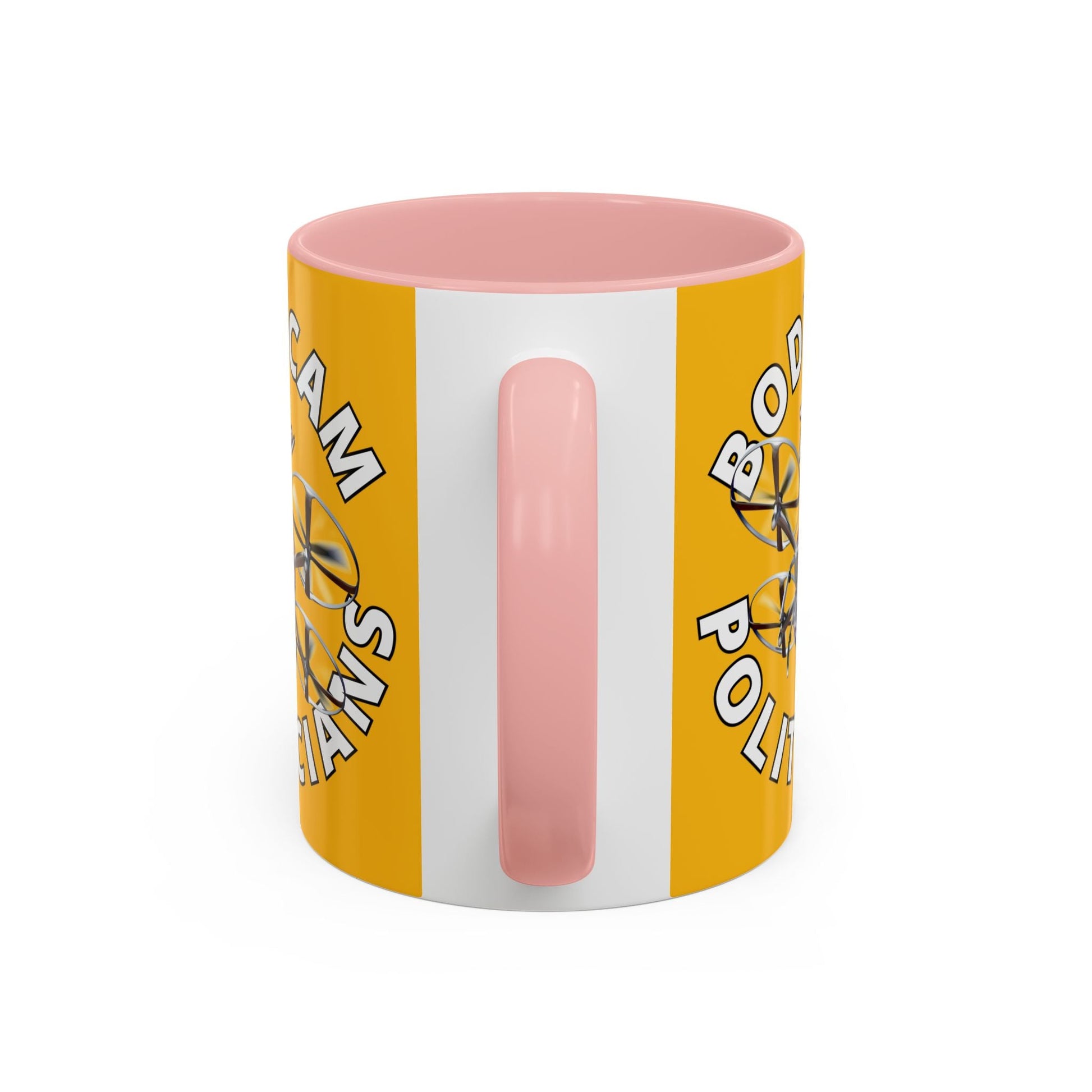 Bodycam the Politicians Drone Yellow Accent Mug by cypherpunkgear.com – cypherpunkgear.com | Cypherpunk Merch