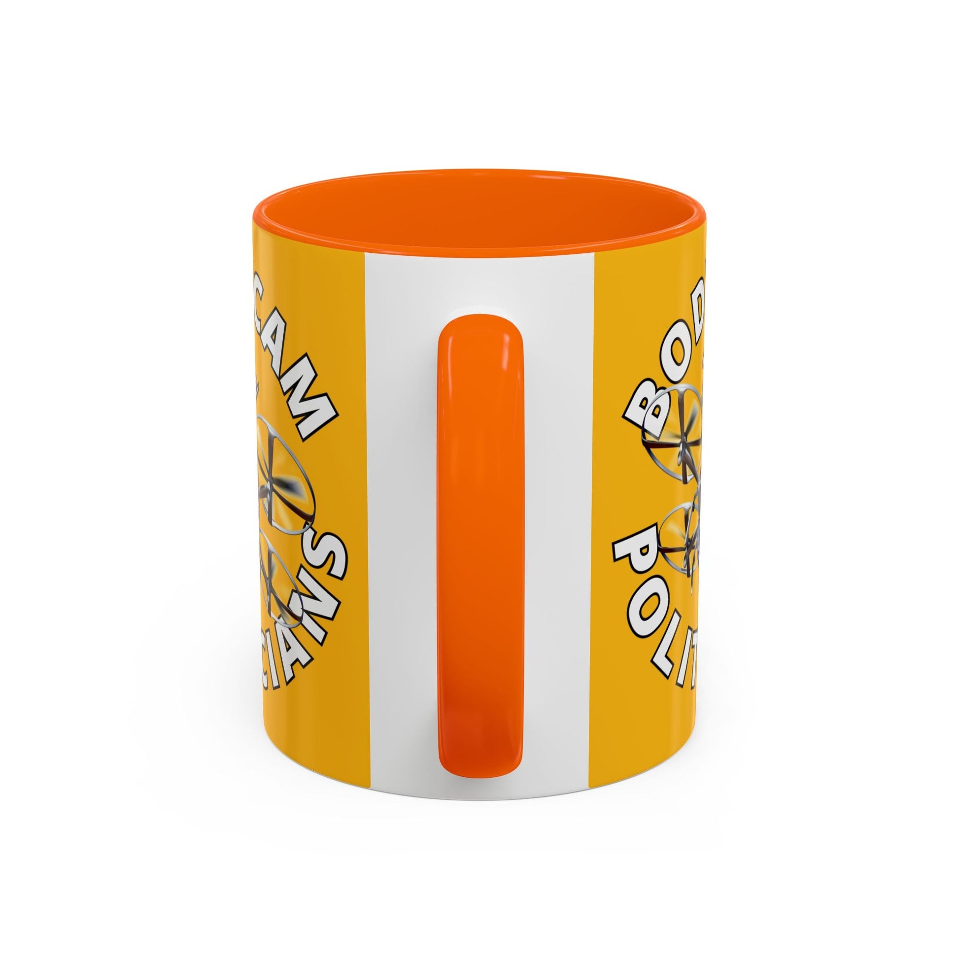 Bodycam the Politicians Drone Yellow Accent Mug by cypherpunkgear.com – cypherpunkgear.com | Cypherpunk Merch