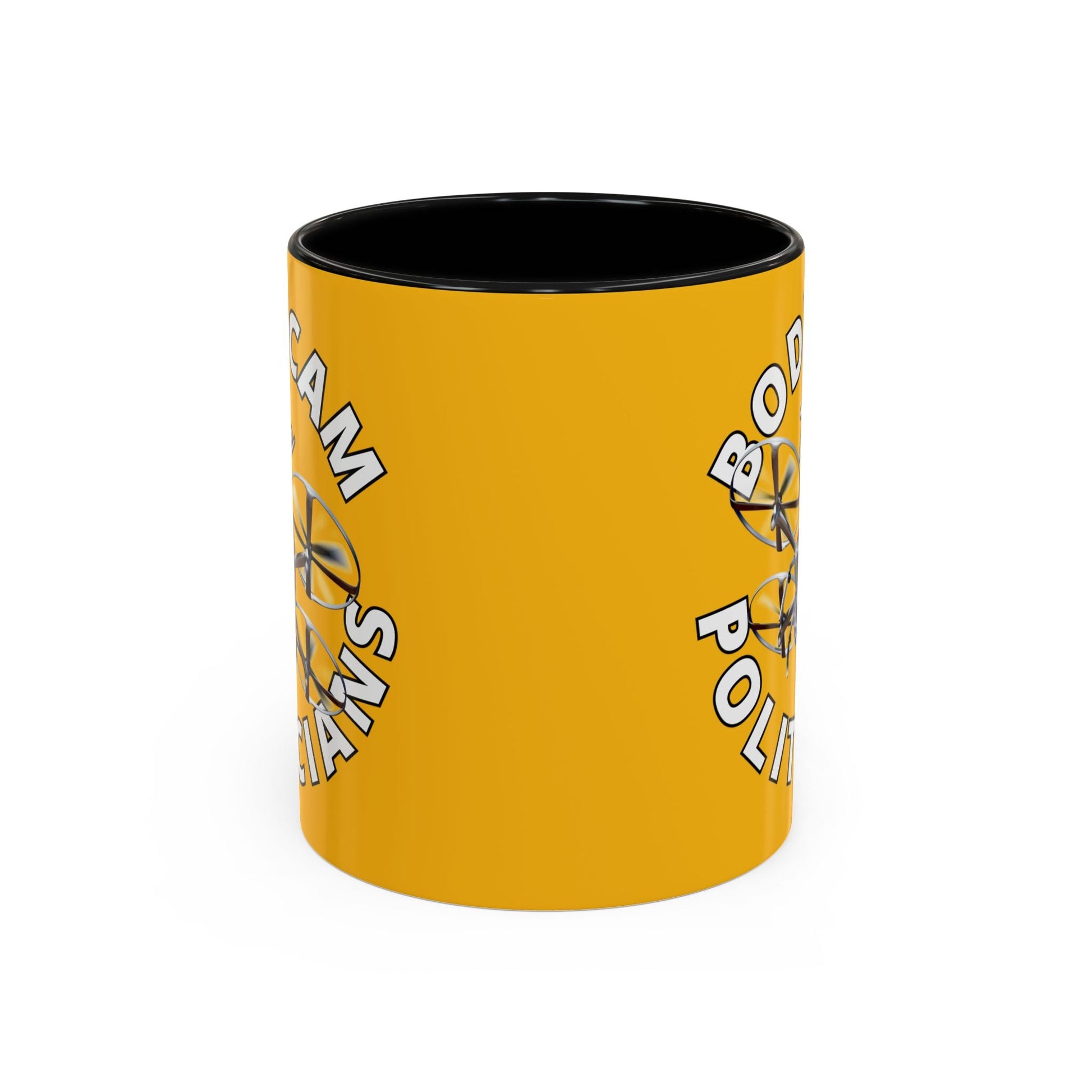 Bodycam the Politicians Drone Yellow Accent Mug by cypherpunkgear.com – cypherpunkgear.com | Cypherpunk Merch