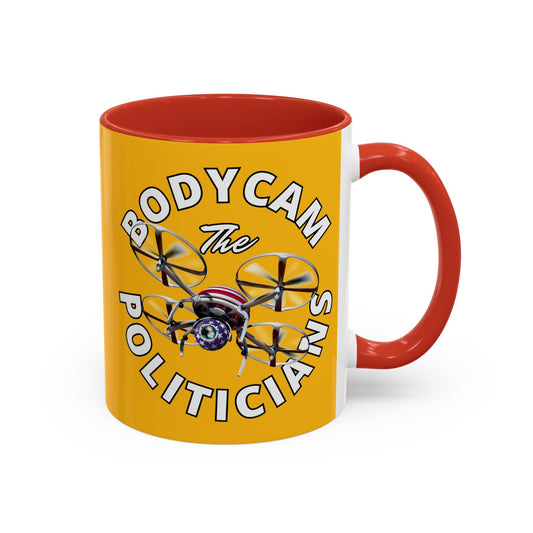 Bodycam the Politicians Drone Yellow Accent Mug by cypherpunkgear.com – cypherpunkgear.com | Cypherpunk Merch
