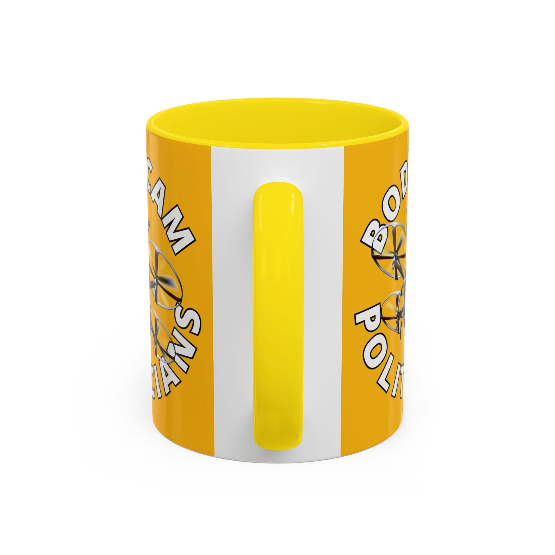 Bodycam the Politicians Drone Yellow Accent Mug by cypherpunkgear.com – cypherpunkgear.com | Cypherpunk Merch