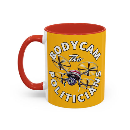 Bodycam the Politicians Drone Yellow Accent Mug by cypherpunkgear.com – cypherpunkgear.com | Cypherpunk Merch