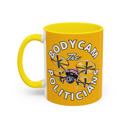 Bodycam the Politicians Drone Yellow Accent Mug by cypherpunkgear.com – cypherpunkgear.com | Cypherpunk Merch