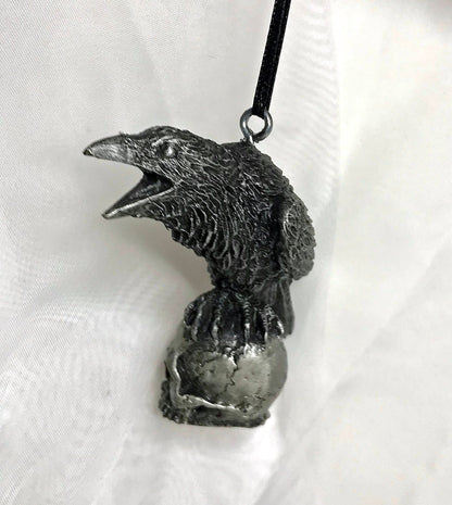 Raven Perched on Skull Ornament | Unique Gothic Home Decor | Resin Sculpture Poe's Raven, Literary Ornament Gift and Gothic Holiday Decor