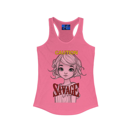 Caution, Savage Women's Racerback Tank Top by cypherpunkgear.com – cypherpunkgear.com | Cypherpunk Merch