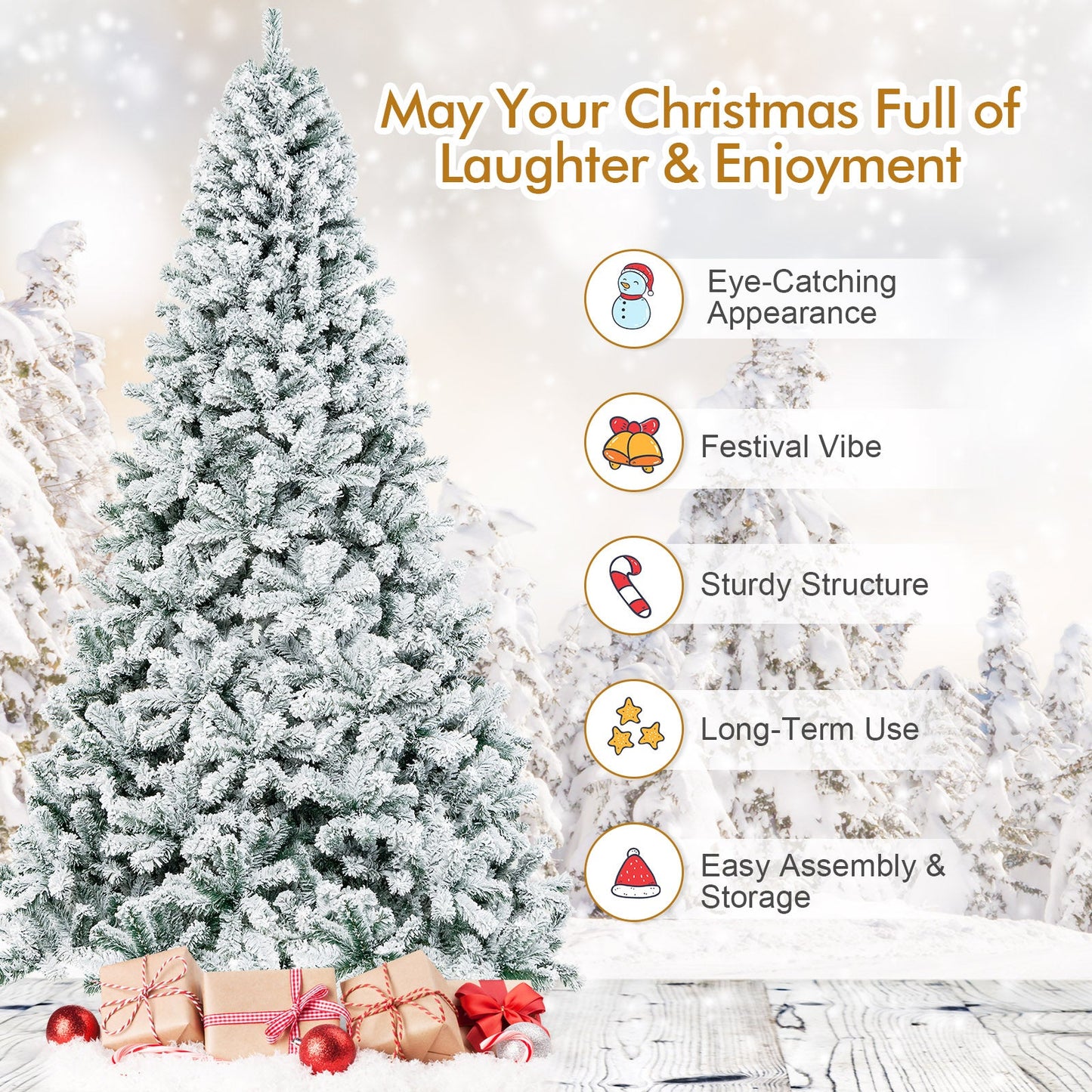 9 Feet Artificial Christmas Tree with Premium Snow Flocked Hinged