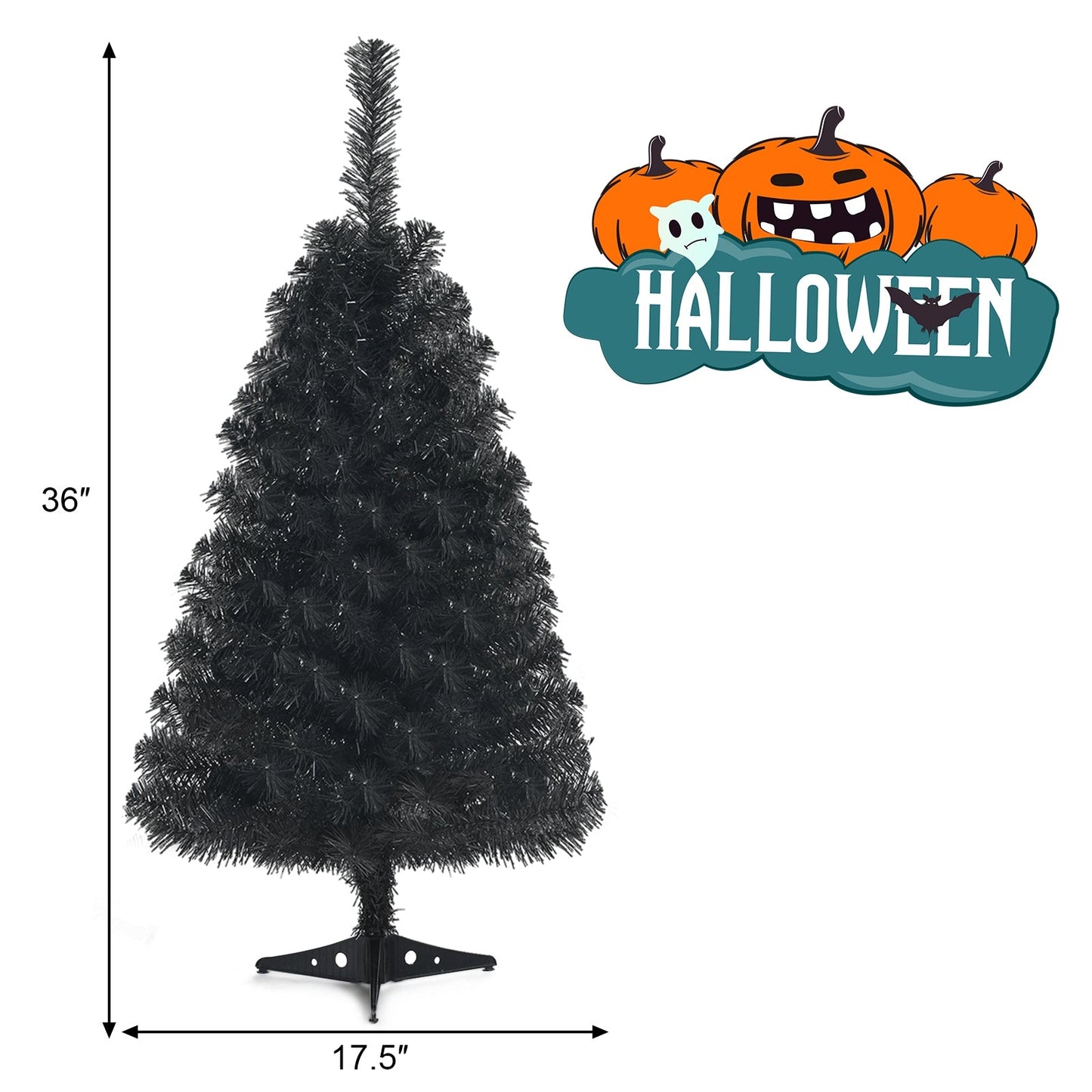 36 Inch Unlit Artificial Christmas Mini Tree with Plastic Stand-Green