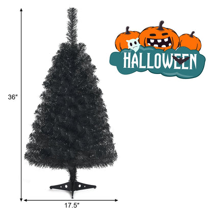 36 Inch Unlit Artificial Christmas Mini Tree with Plastic Stand-Green