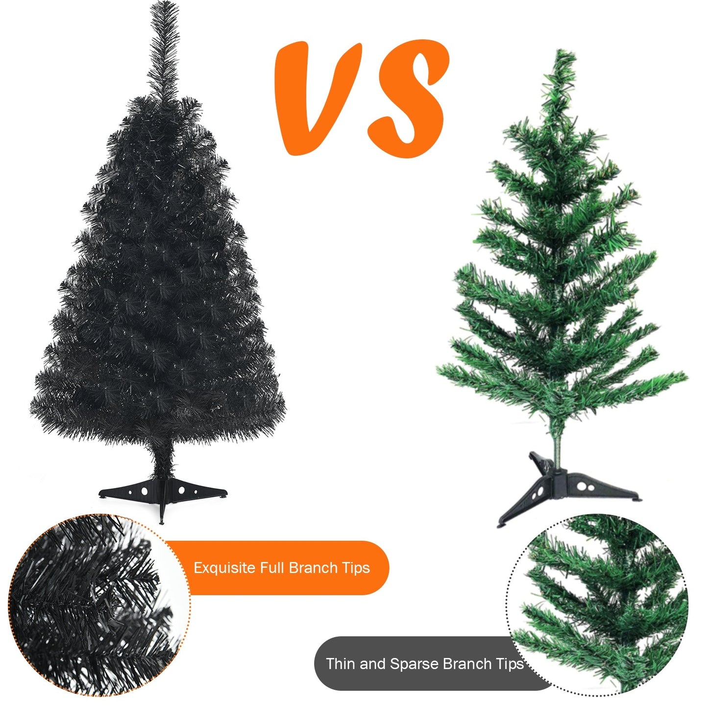 36 Inch Unlit Artificial Christmas Mini Tree with Plastic Stand-Green
