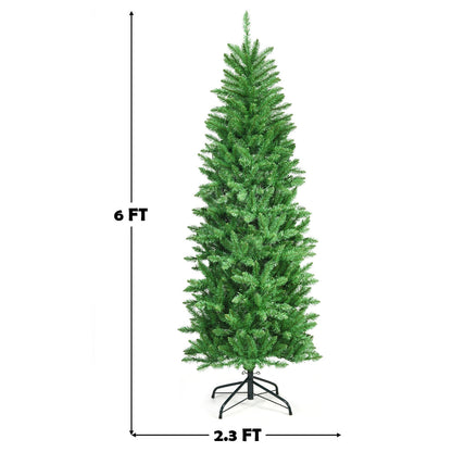 6 Feet PVC Hinged Pre-lit Artificial Fir Pencil Christmas Tree with 150 Lights
