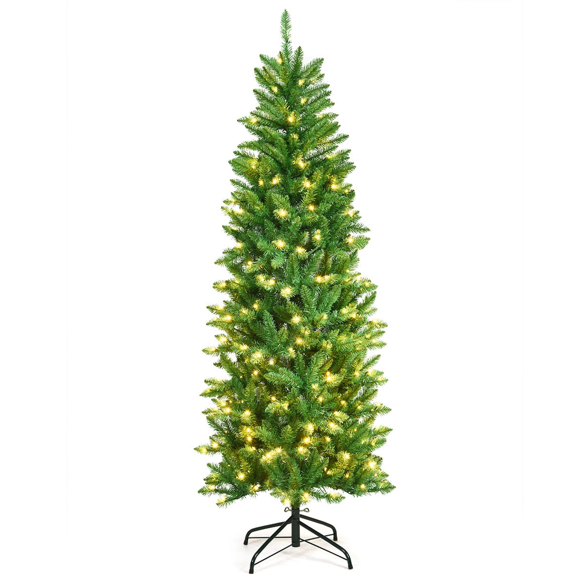 6 Feet PVC Hinged Pre-lit Artificial Fir Pencil Christmas Tree with 150 Lights