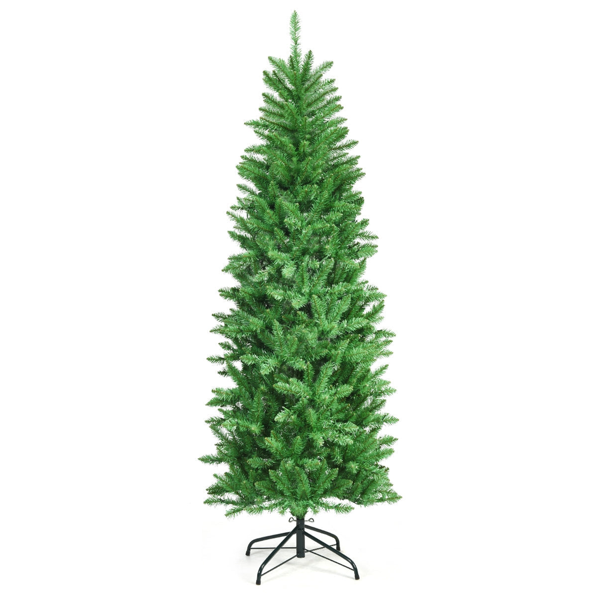6 Feet PVC Hinged Pre-lit Artificial Fir Pencil Christmas Tree with 150 Lights