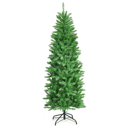 6 Feet PVC Hinged Pre-lit Artificial Fir Pencil Christmas Tree with 150 Lights