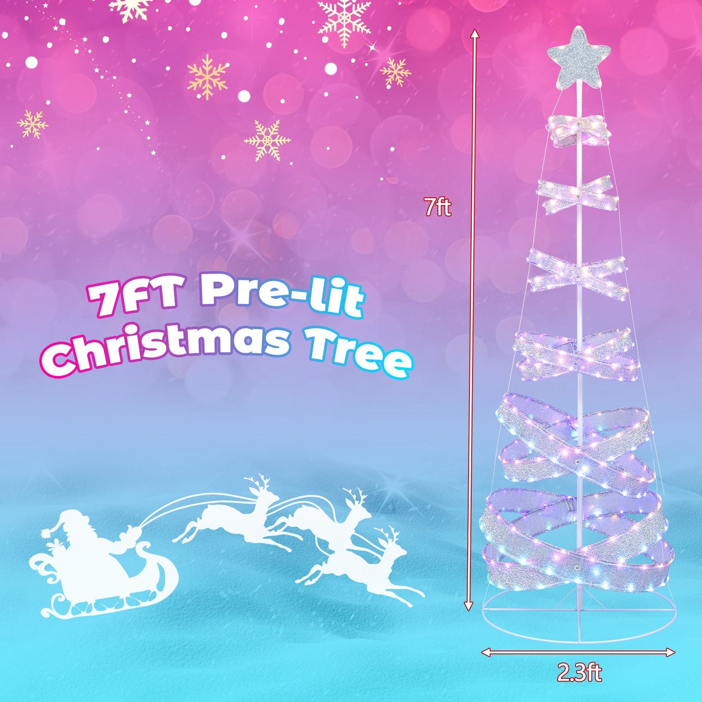 7 Feet Outdoor Spiral Christmas Tree for Party  Xmas New Year Decoration