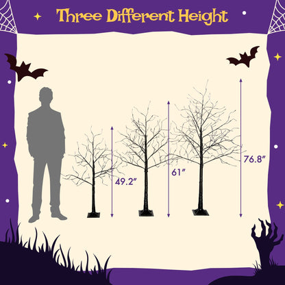 3 Pc Illuminated Halloween Tree with Purple LED Glow