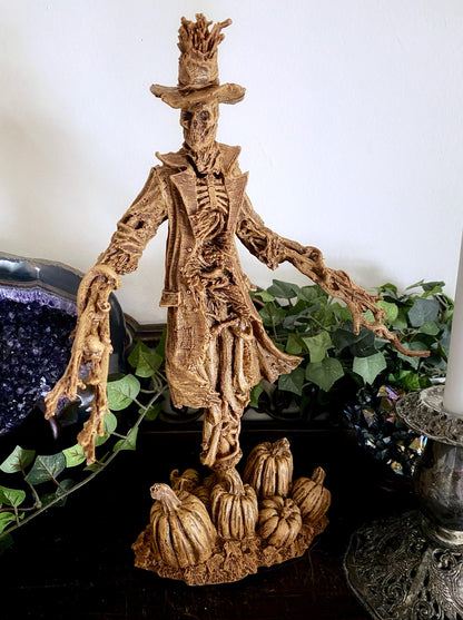 Scarecrow Statue, Hand Painted Resin Sculpture | Gothic Halloween Nightmare Creature Figurine | Dark Folklore Art for Spooky Home Decor