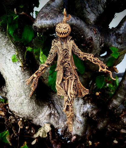 Scarecrow Ornament, Jack O' Lantern Version | Gothic Halloween Nightmare Creature Figurine | Dark Folklore Art for Spooky Holiday Decor