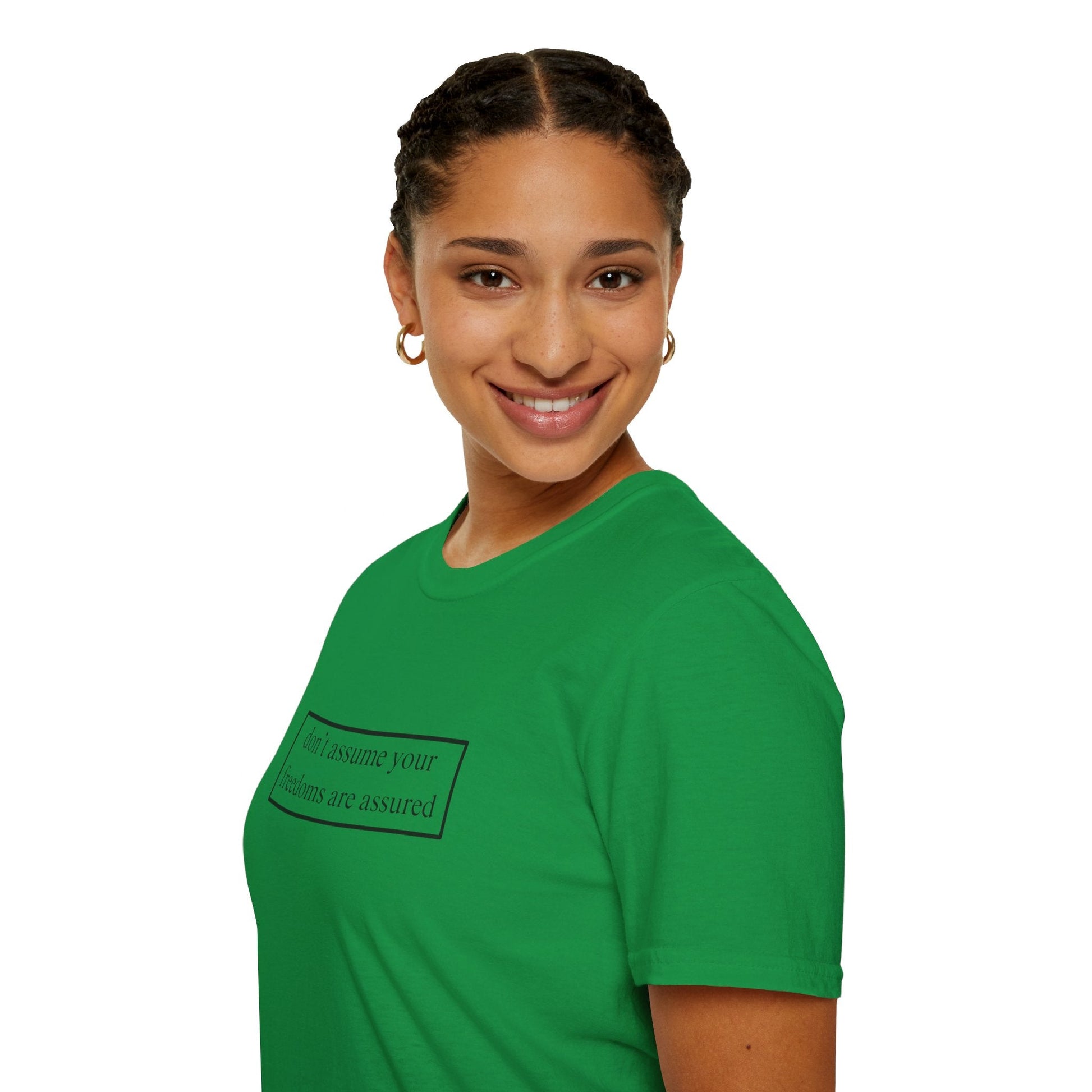 don't assume your freedoms are assured LTcolors Unisex T-Shirt by cypherpunkgear – cypherpunkgear.com | Cypherpunk Merch