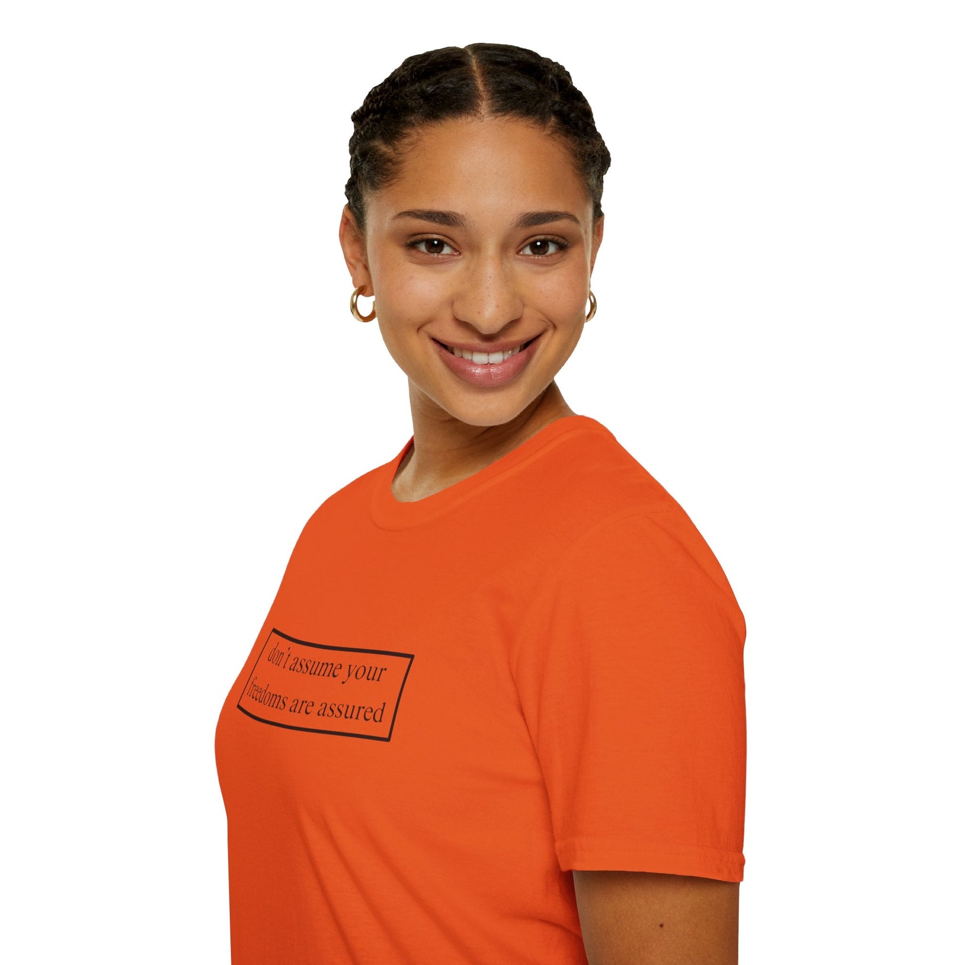 don't assume your freedoms are assured LTcolors Unisex T-Shirt by cypherpunkgear – cypherpunkgear.com | Cypherpunk Merch