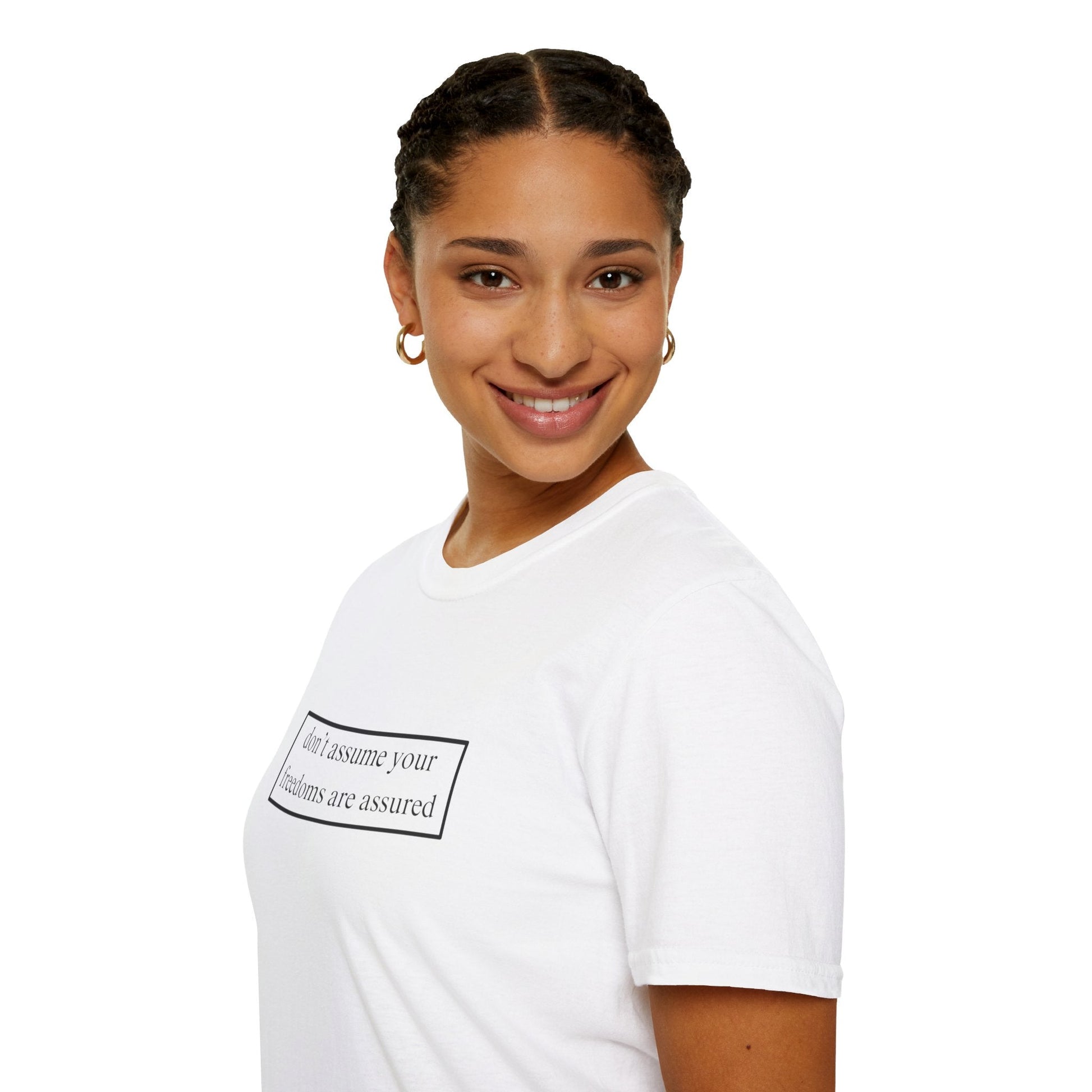 don't assume your freedoms are assured LTcolors Unisex T-Shirt by cypherpunkgear – cypherpunkgear.com | Cypherpunk Merch