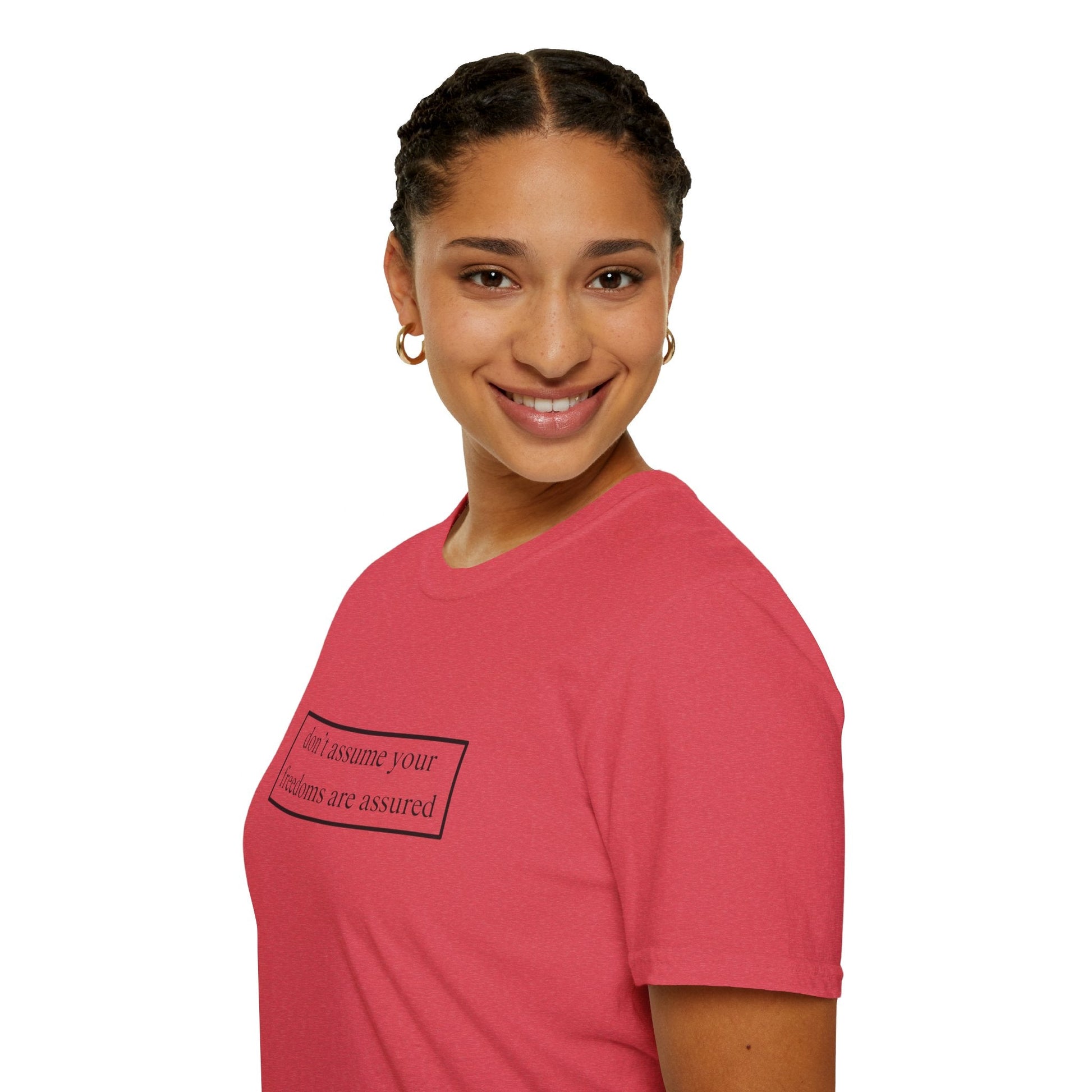 don't assume your freedoms are assured LTcolors Unisex T-Shirt by cypherpunkgear – cypherpunkgear.com | Cypherpunk Merch