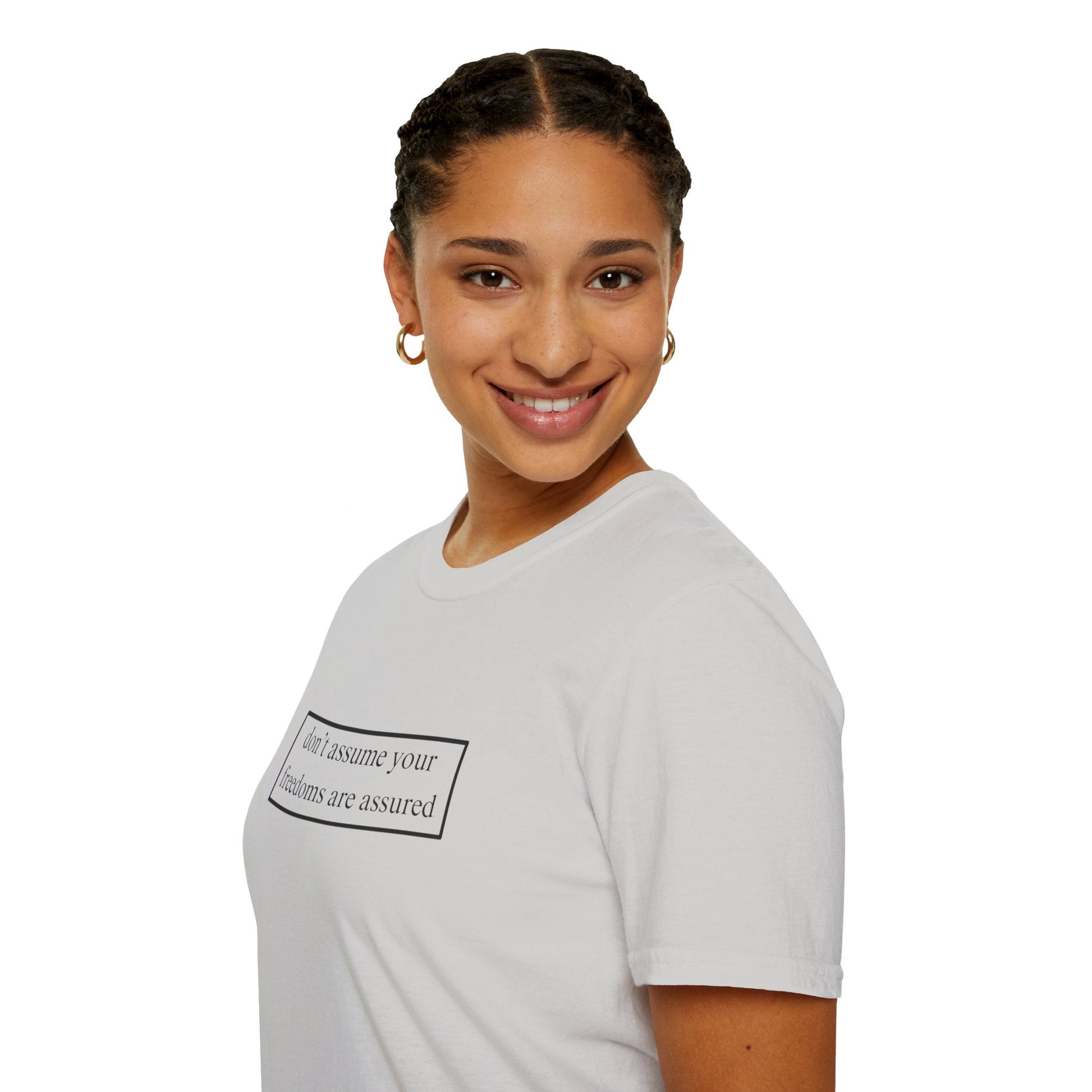 don't assume your freedoms are assured LTcolors Unisex T-Shirt by cypherpunkgear – cypherpunkgear.com | Cypherpunk Merch