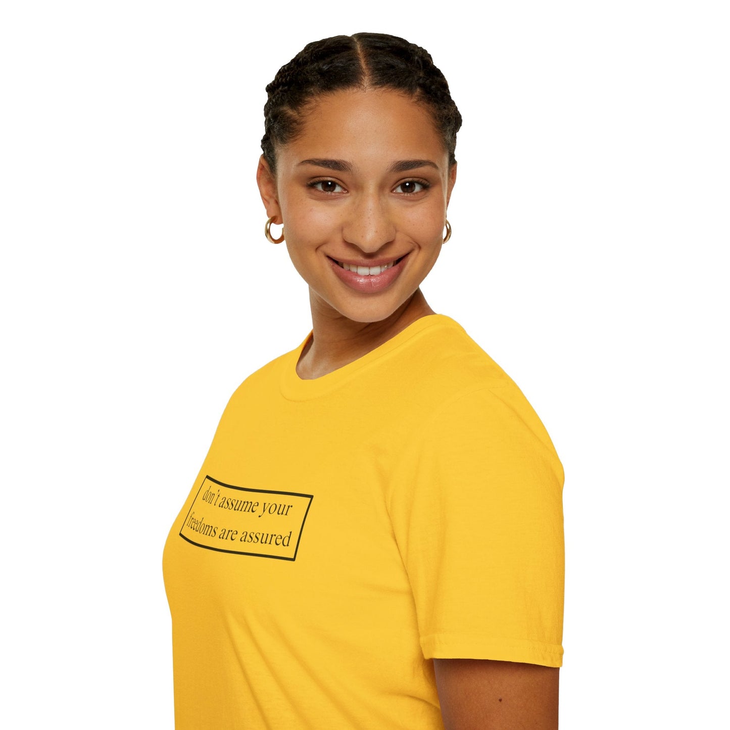 don't assume your freedoms are assured LTcolors Unisex T-Shirt by cypherpunkgear – cypherpunkgear.com | Cypherpunk Merch