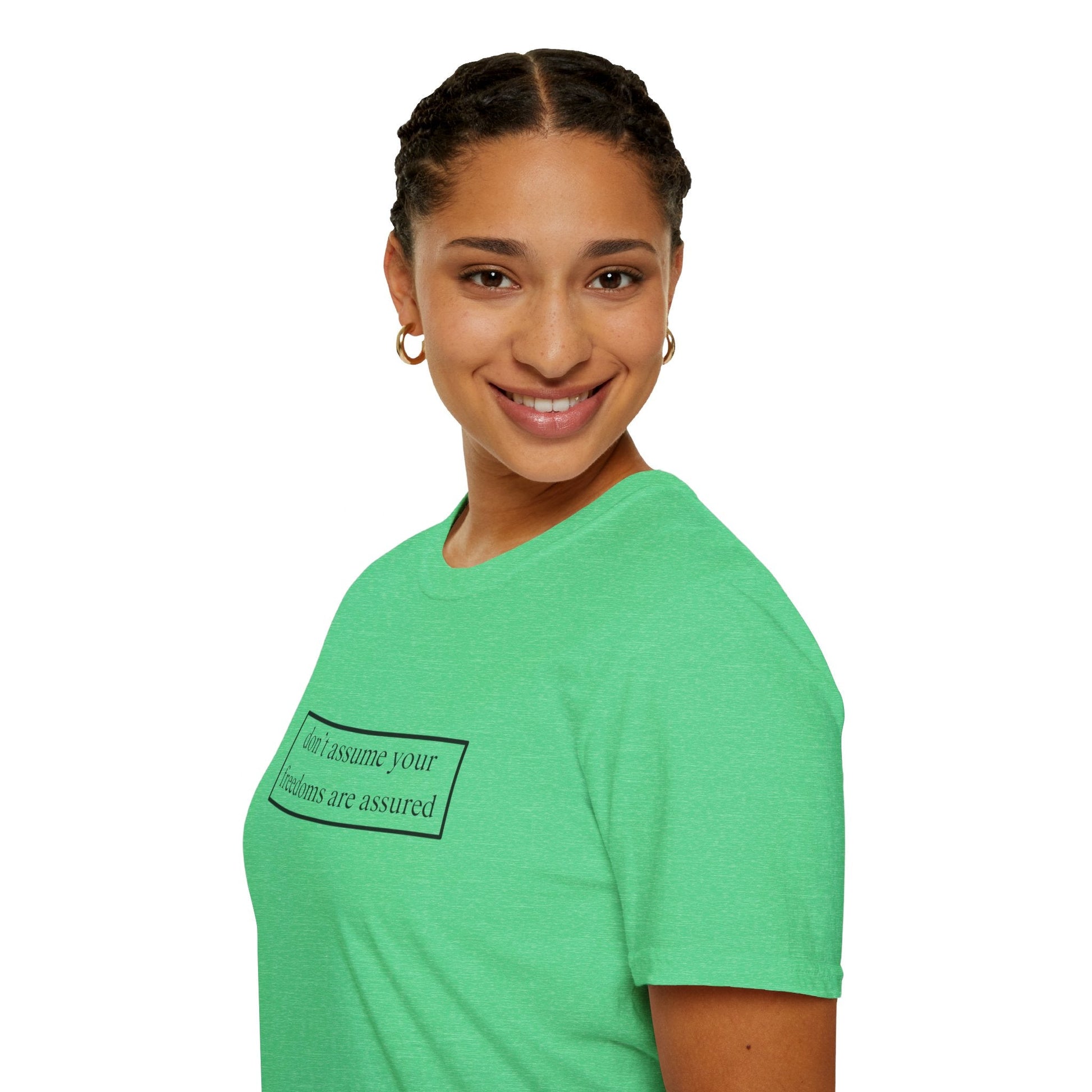 don't assume your freedoms are assured LTcolors Unisex T-Shirt by cypherpunkgear – cypherpunkgear.com | Cypherpunk Merch
