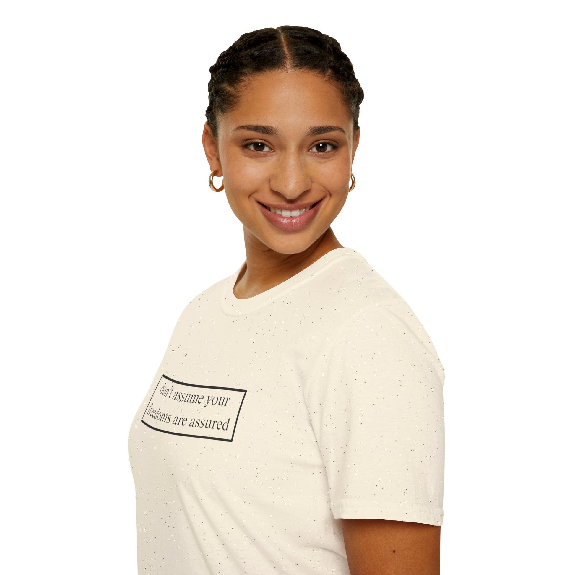don't assume your freedoms are assured LTcolors Unisex T-Shirt by cypherpunkgear – cypherpunkgear.com | Cypherpunk Merch