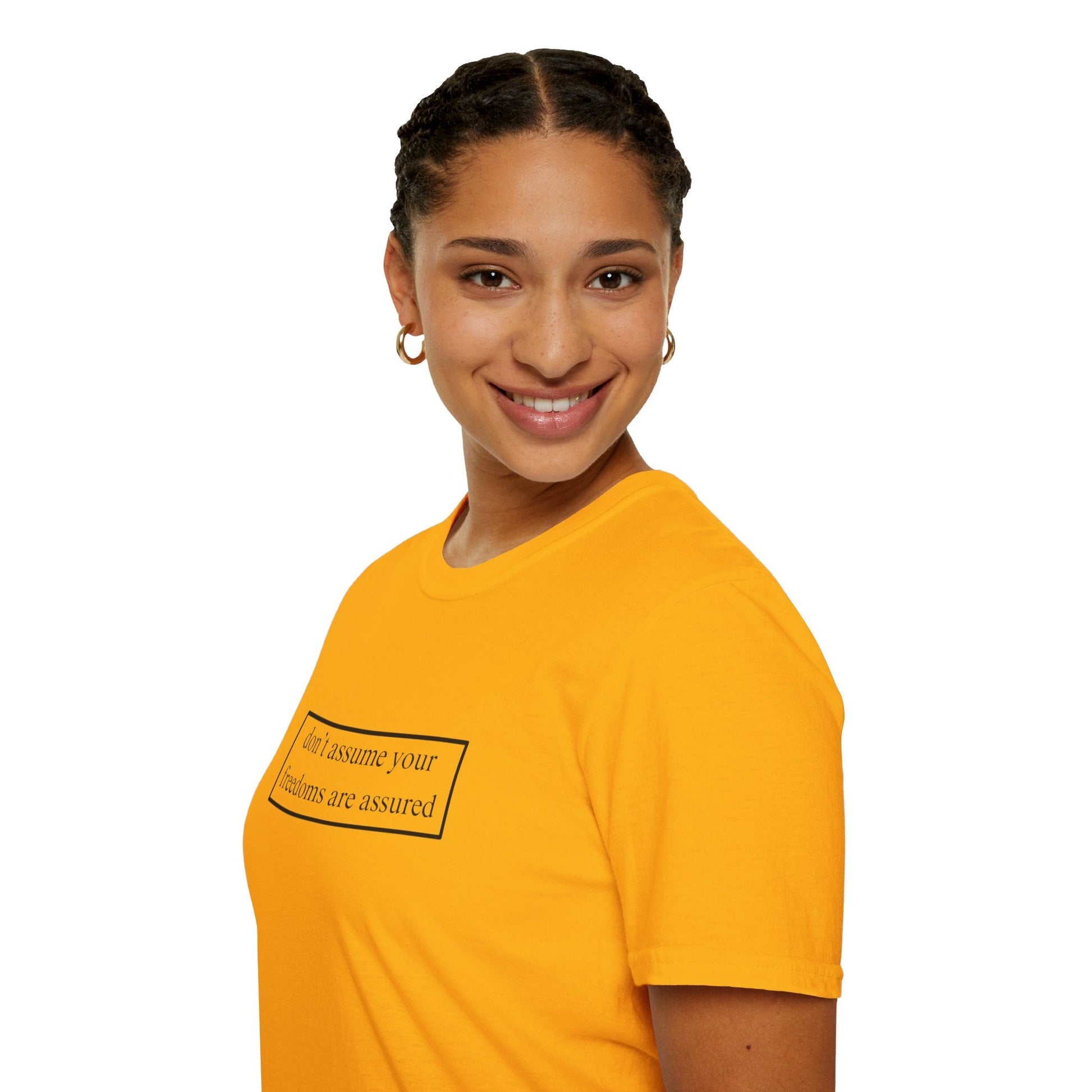don't assume your freedoms are assured LTcolors Unisex T-Shirt by cypherpunkgear – cypherpunkgear.com | Cypherpunk Merch