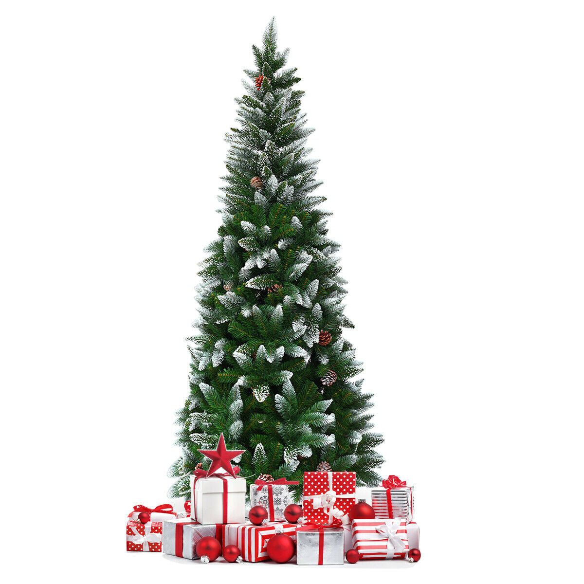 5/6/7.5 Feet Artificial Pencil Christmas Tree with Pine Cones