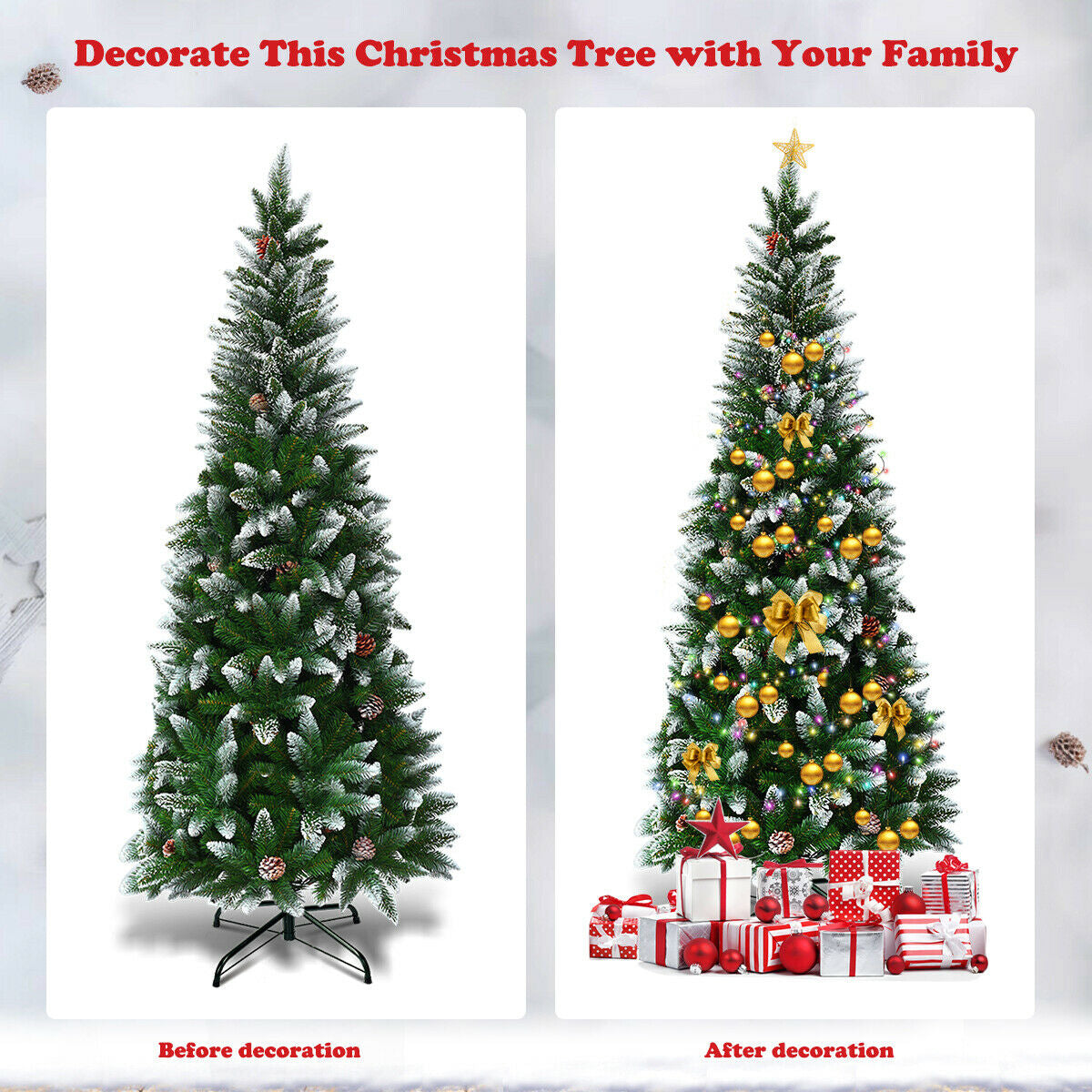 5/6/7.5 Feet Artificial Pencil Christmas Tree with Pine Cones