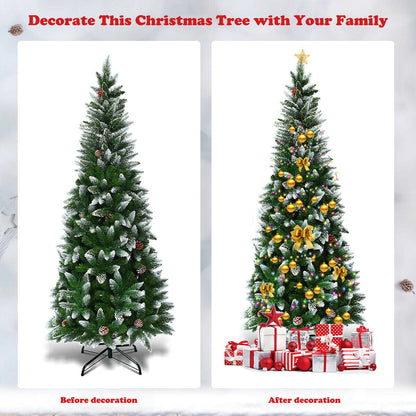 5/6/7.5 Feet Artificial Pencil Christmas Tree with Pine Cones