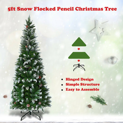 5/6/7.5 Feet Artificial Pencil Christmas Tree with Pine Cones