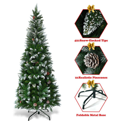 5/6/7.5 Feet Artificial Pencil Christmas Tree with Pine Cones