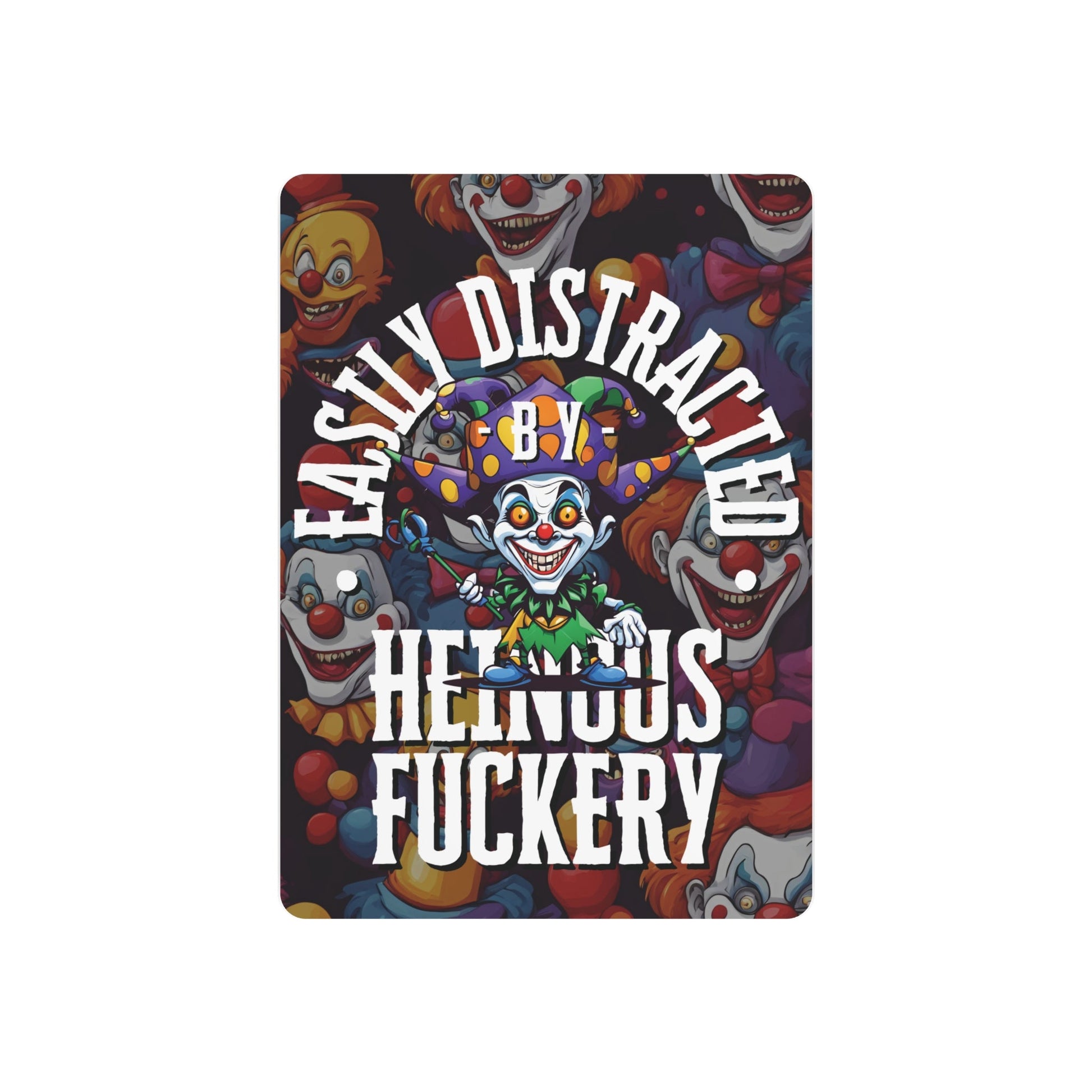 Easily Distracted by Heinous Fuckery Little Jincs Metal Art Sign by cypherpunkgear – cypherpunkgear.com | Cypherpunk Merch