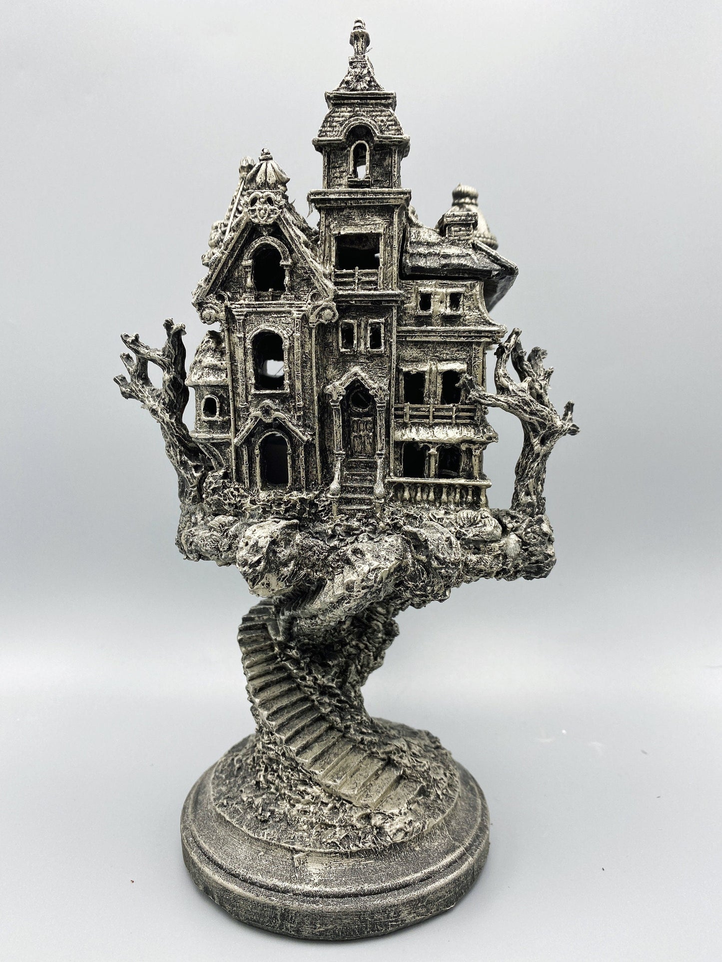 Haunted Mansion, Resin Sculpture with LED Tea Light | Victorian Gothic Haunted House Statue | 9” Gift for Gamers and Spooky Home Decor